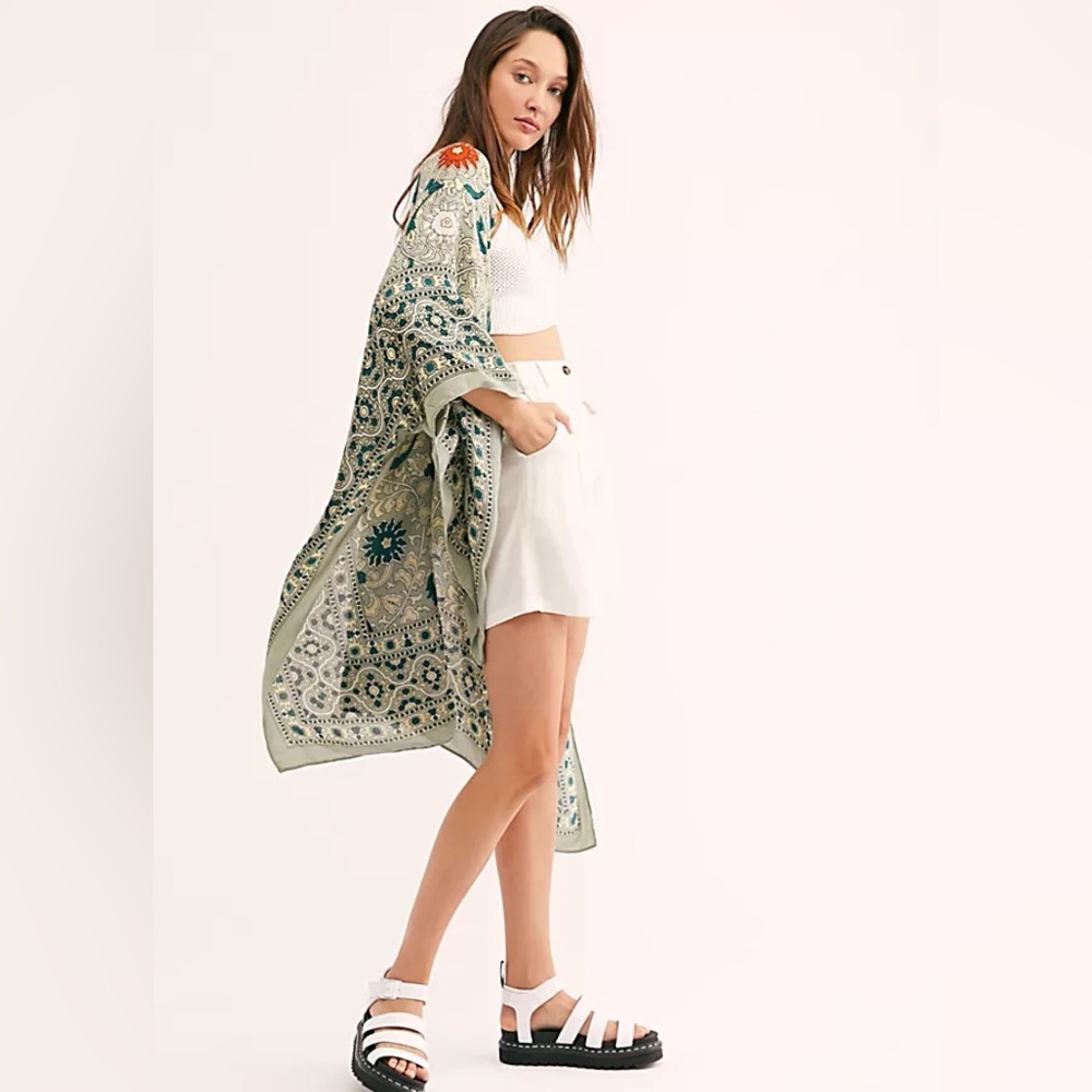 Revolve Free People Magic Dance Border Print Floral Pattern Kimono in Green